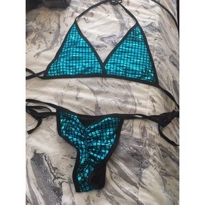 BodyZone Black and Blue Metallic Bikini/Lingerie